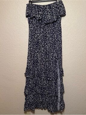 Navy Floral Off-Shoulder Ruffle Maxi Dress